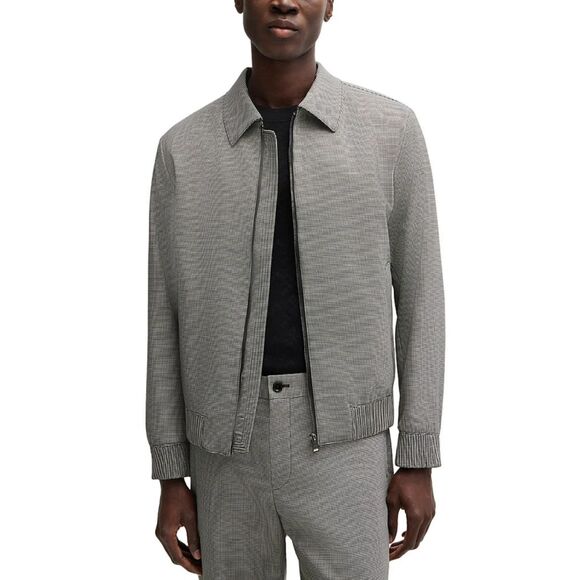 HUGO BOSS Bomber Jacket Mens Size 38 R Black Houndstooth Zip Up HANRY WING $595 - Picture 1 of 13
